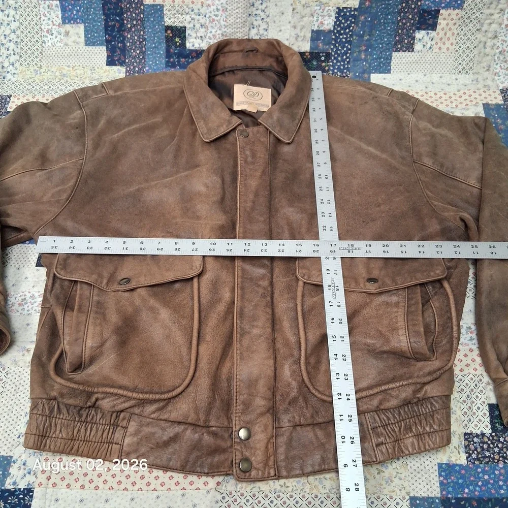 Vintage 90s Georgetown Leather Design Mens XL Brown Patina Aviator Bomber Jacket